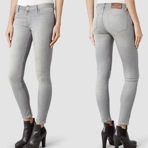 All Saints Track Low Rise Zip Skinny Gray Jeans 29